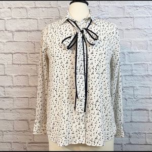 LOFT Petites Cherry Print Tie Neck Blouse M